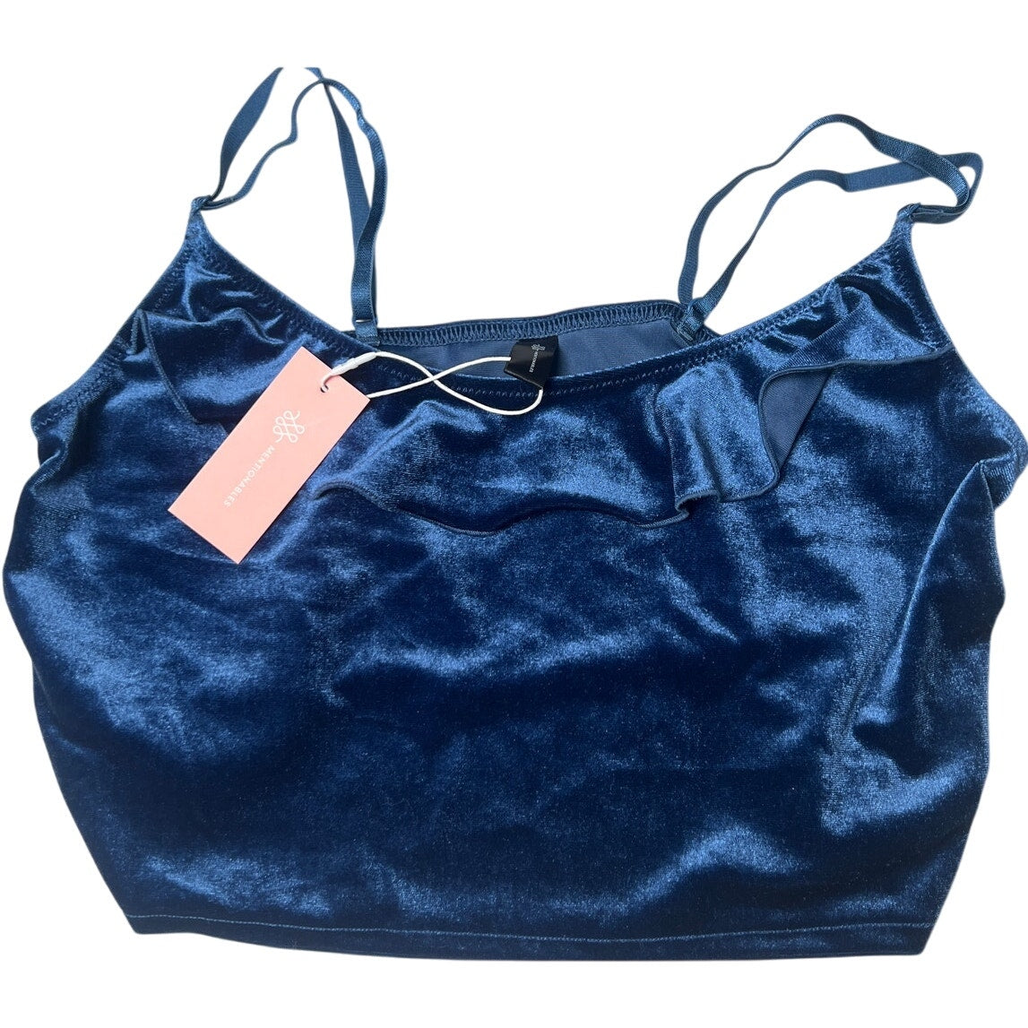 NWT Mentionables Navy Blue Velvet Ruffle Camisole Cropped Top Small S