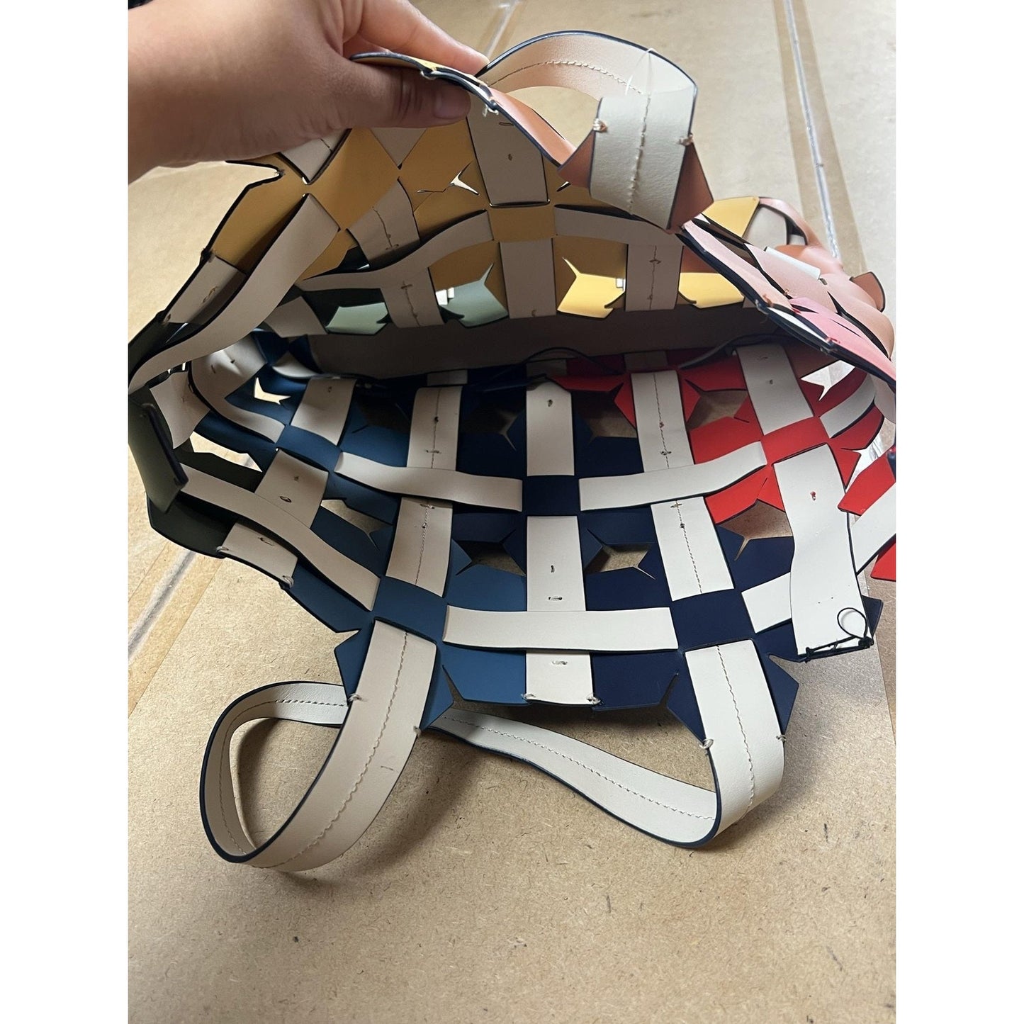 Tote Bag Womens Large Multicolor Faux Leather Cutout Flower Design Casual