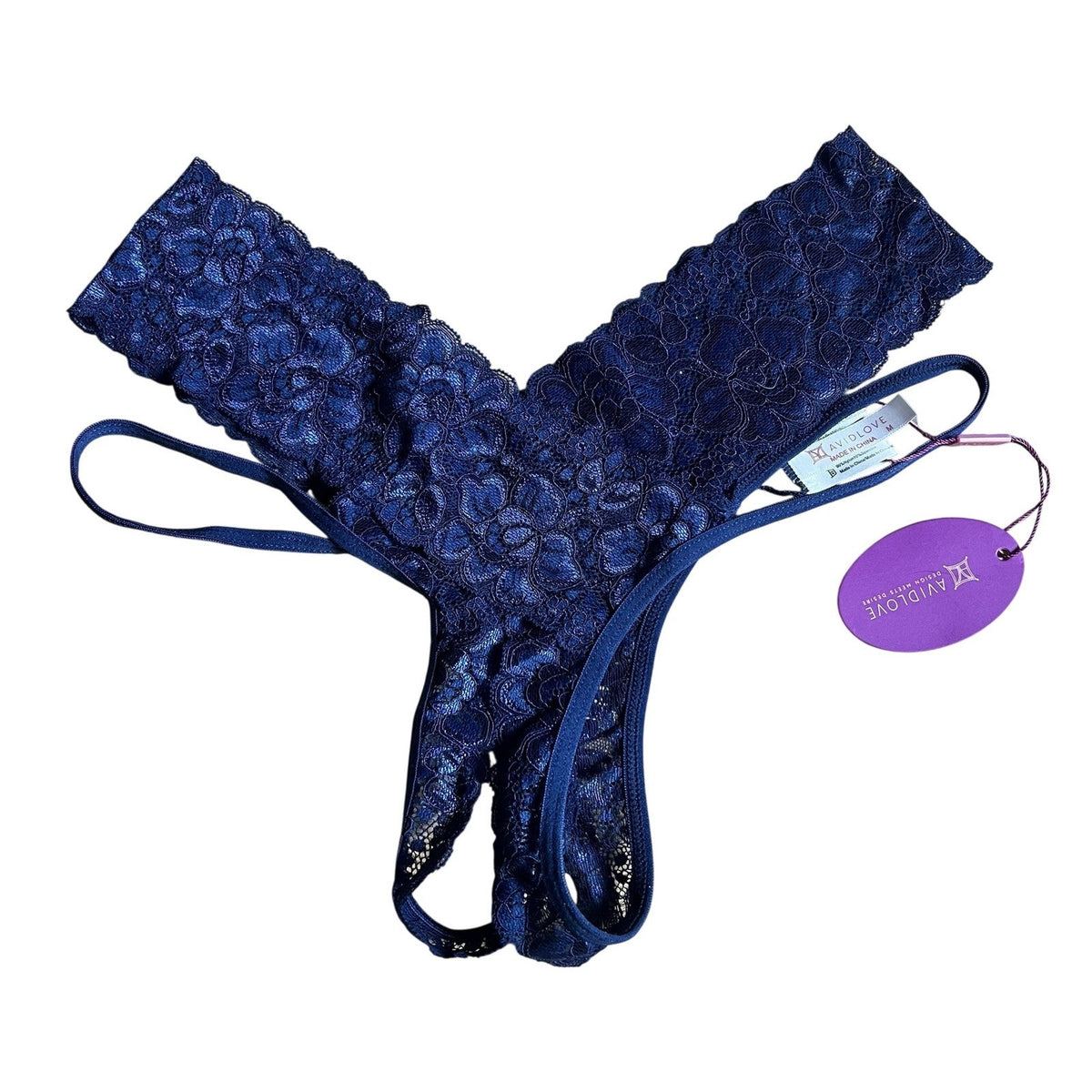 Avidlove Pantyhose Womens M Blue Lace Mesh Sheer Open Crotch Floral Fantasy