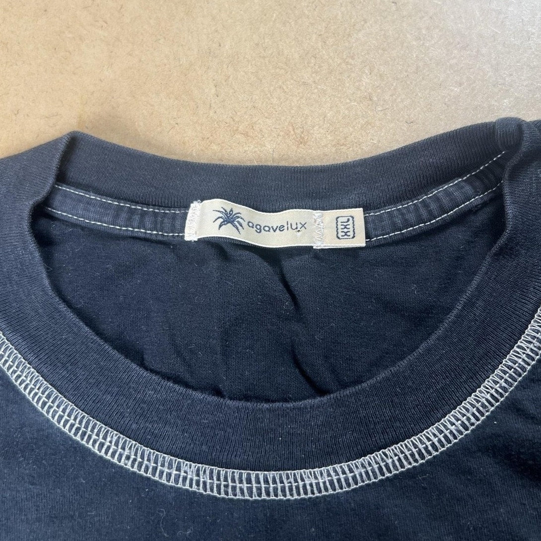 Agavelux Shirt Mens 2XL Black Cotton Crew Neck Contrasting Trim Logo Jersey