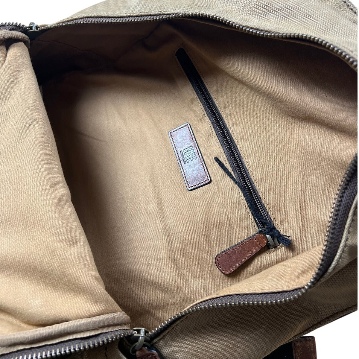 FRYE Carter leather Trim Canvas Backpack Beige Accents Adjustable
