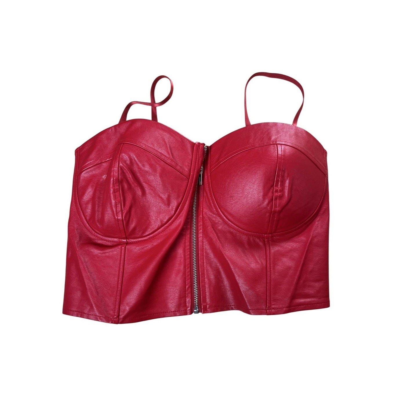 Like An Angel Tank Womens 1X Red Faux Leather Sweetheart Zip Bustier Cropped