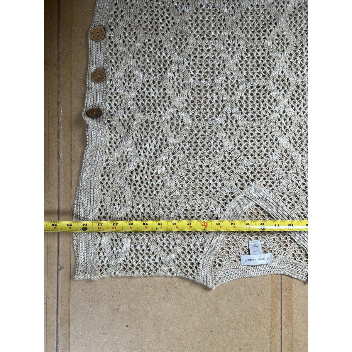 Christopher & Banks Tunic Womens S/M Beige Crochet Button Lightweight V-Neck