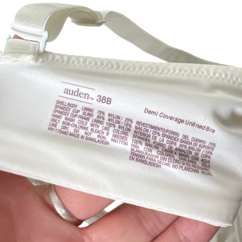 Auden 38B Demi Coverage Unlind Bra White Adjustable