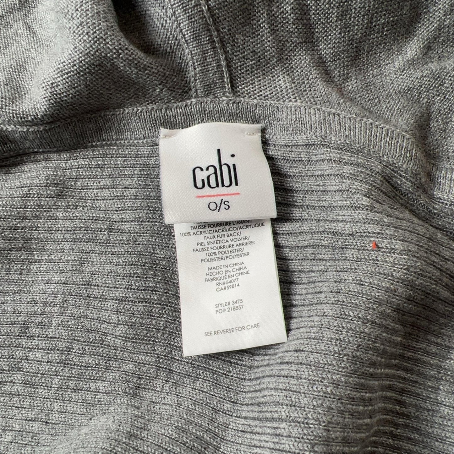 Cabi Hat Beanie Womens One Size Gray Acrylic Blend Faux Fur Trim Knit Warm
