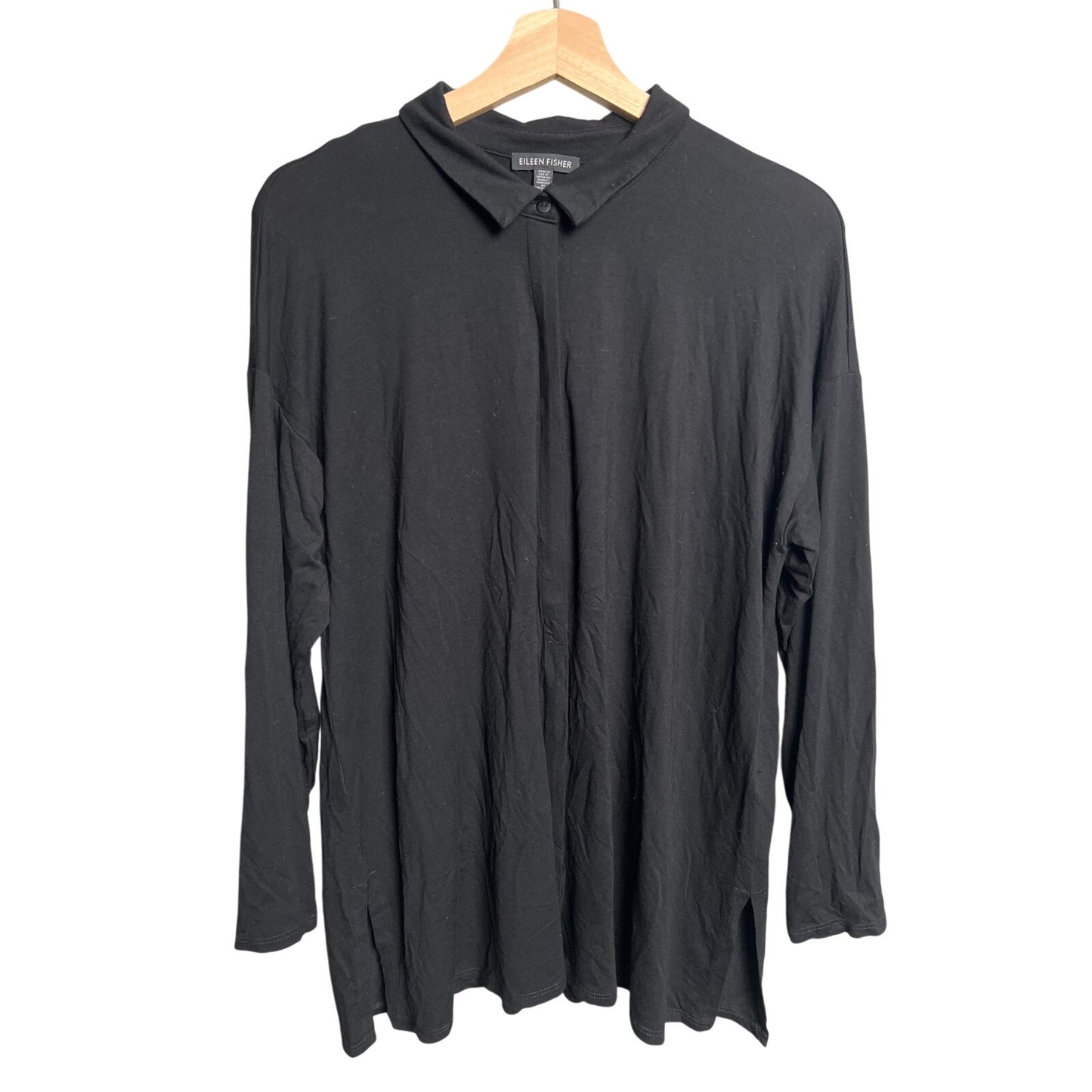 Eileen Fisher Long Sleeve Black Blouse Polo Size Medium