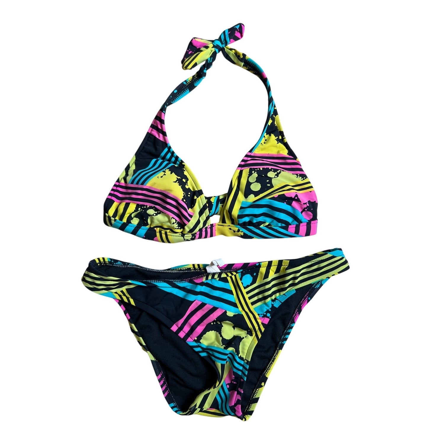 Surfside Black/Muticolor stripes and Splats Swimsuit Set Women Size Medium
