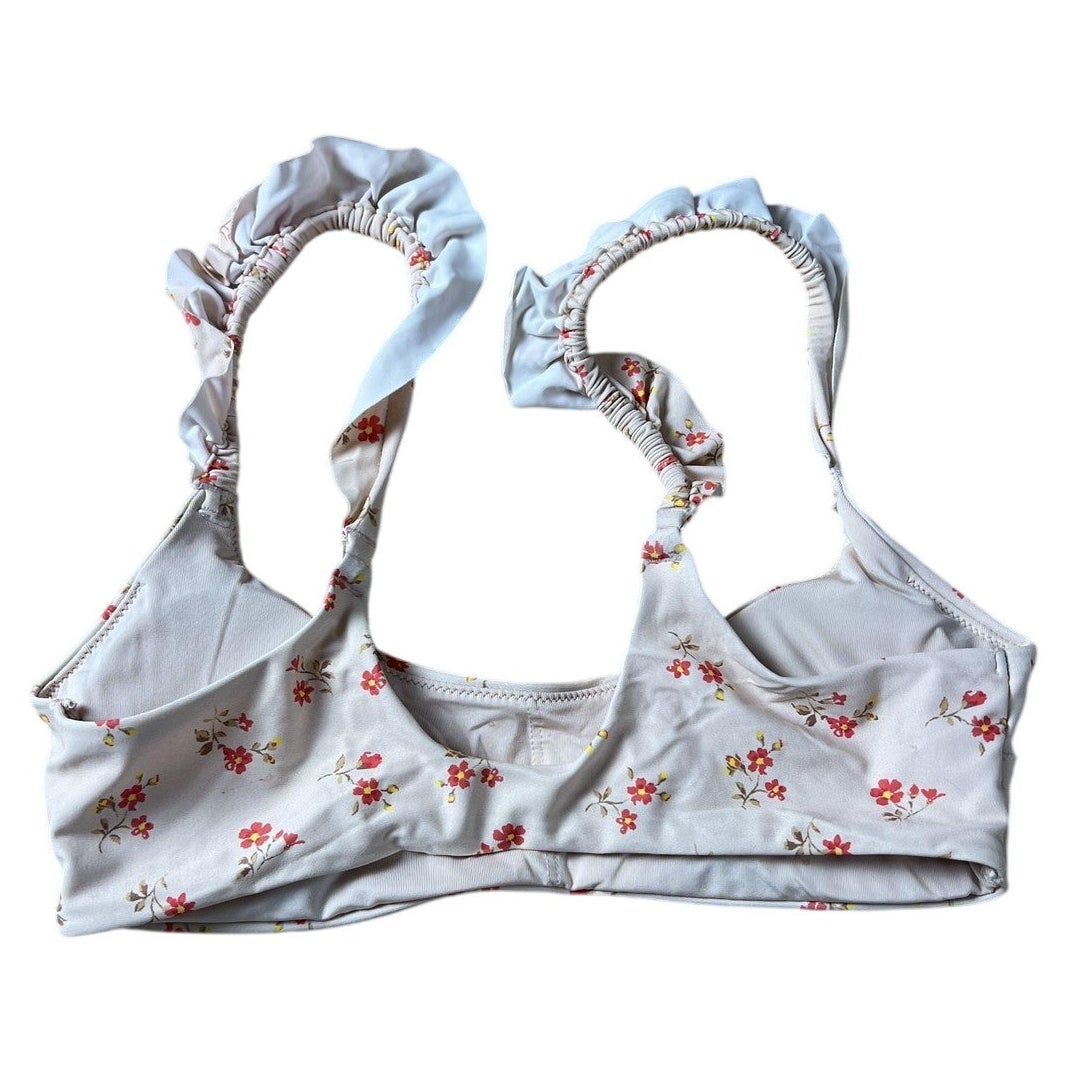 Aerie Bra Womens S White Bralette Floral Ruffle Lined Wireless Pullover