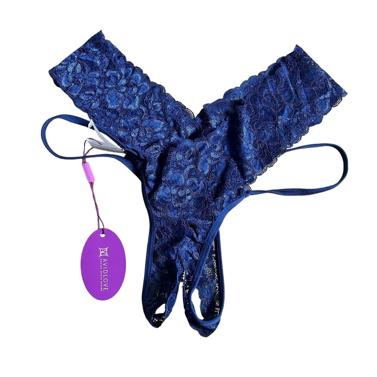 Avidlove Pantyhose Womens M Blue Lace Mesh Sheer Open Crotch Floral Fantasy