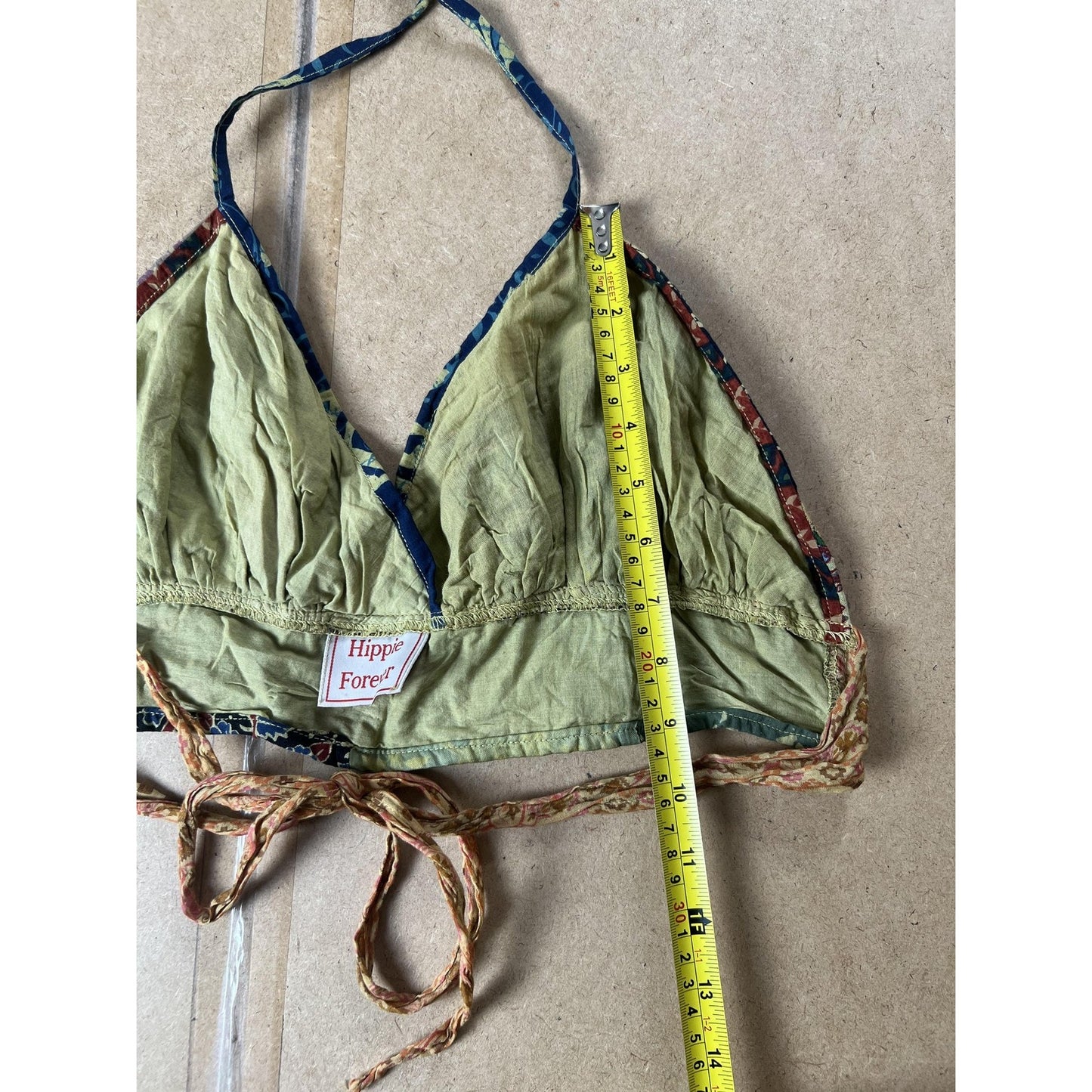 Hippie Forever Top Womens S Multicolor Patchwork Cotton Halter Adjustable Bow