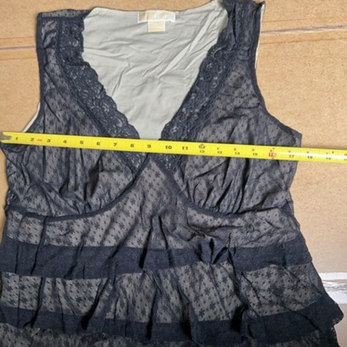 MICHAEL Michael Kors Blouse Womens XL Black Camisole Lace Ruffle Lined Party