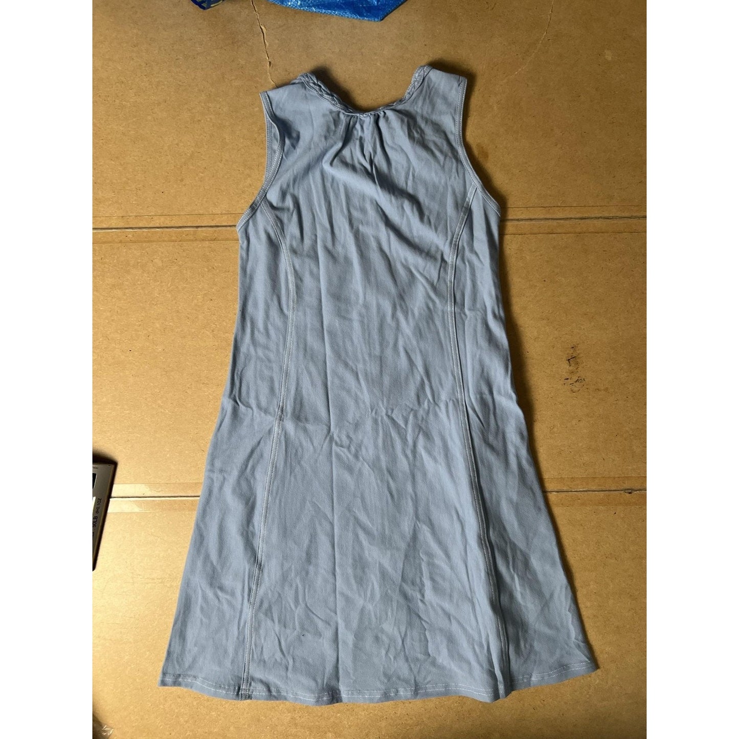 Laura Dress Womens S Blue Tank A-Line High Neck Knee Length Pockets Ruffle