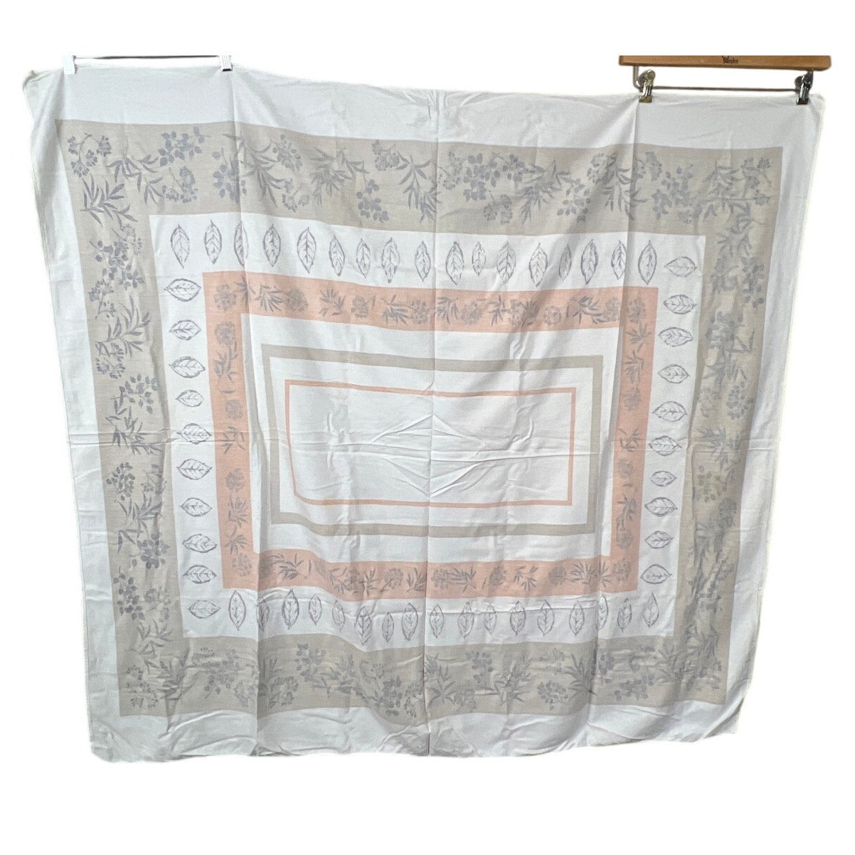 Vintage Cotton Tablecloth Mid Century Leaf Print Red Orange 56x52