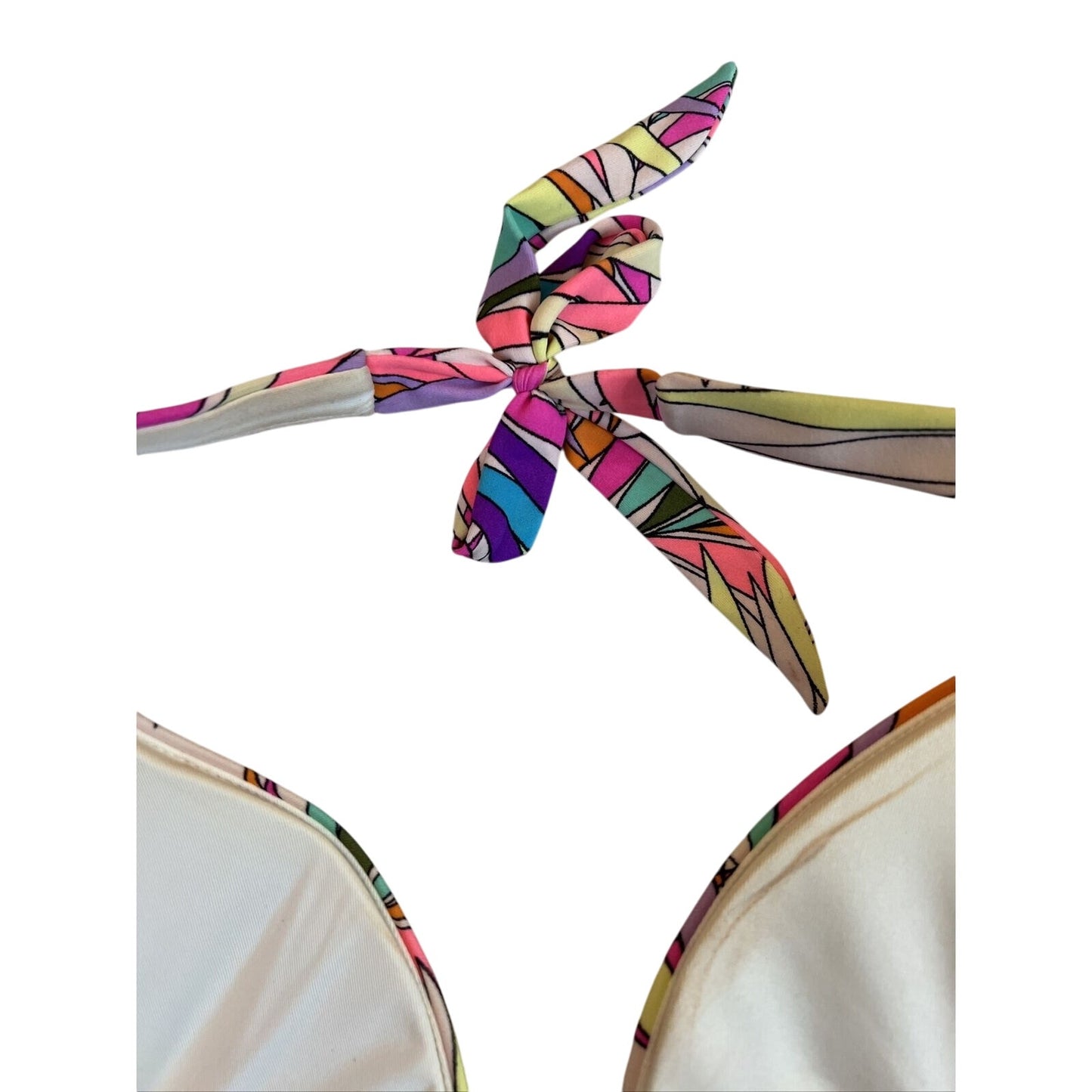 Victoria's Secret Halter Multi Color Palm Frond Medium Bikini Top - EUC