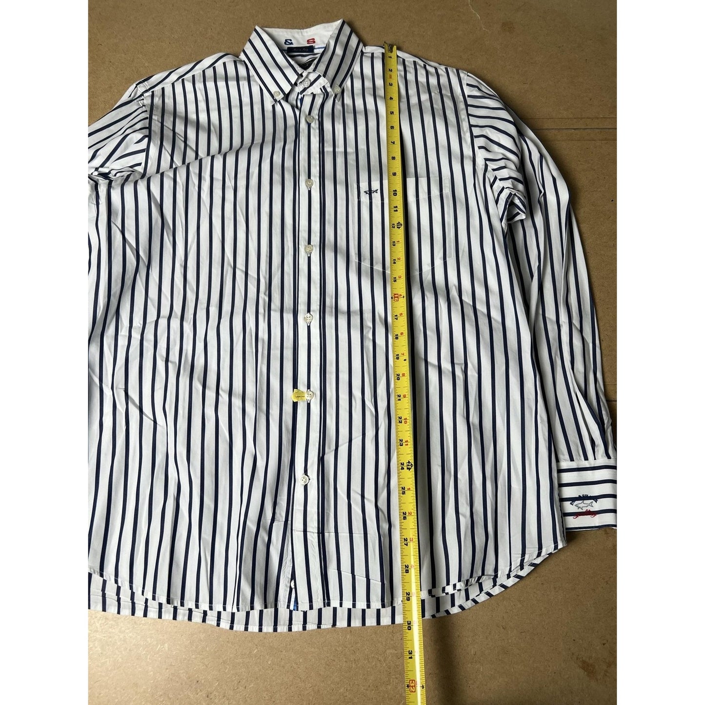 Paul & Shark Shirt Mens IT 42 White Navy Striped Long Sleeve Button Up Casual