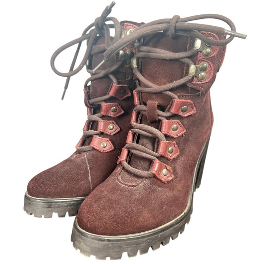 Harley Davidson Women Heel Boot Size 6 Maroon Suede Snake Faux Skin