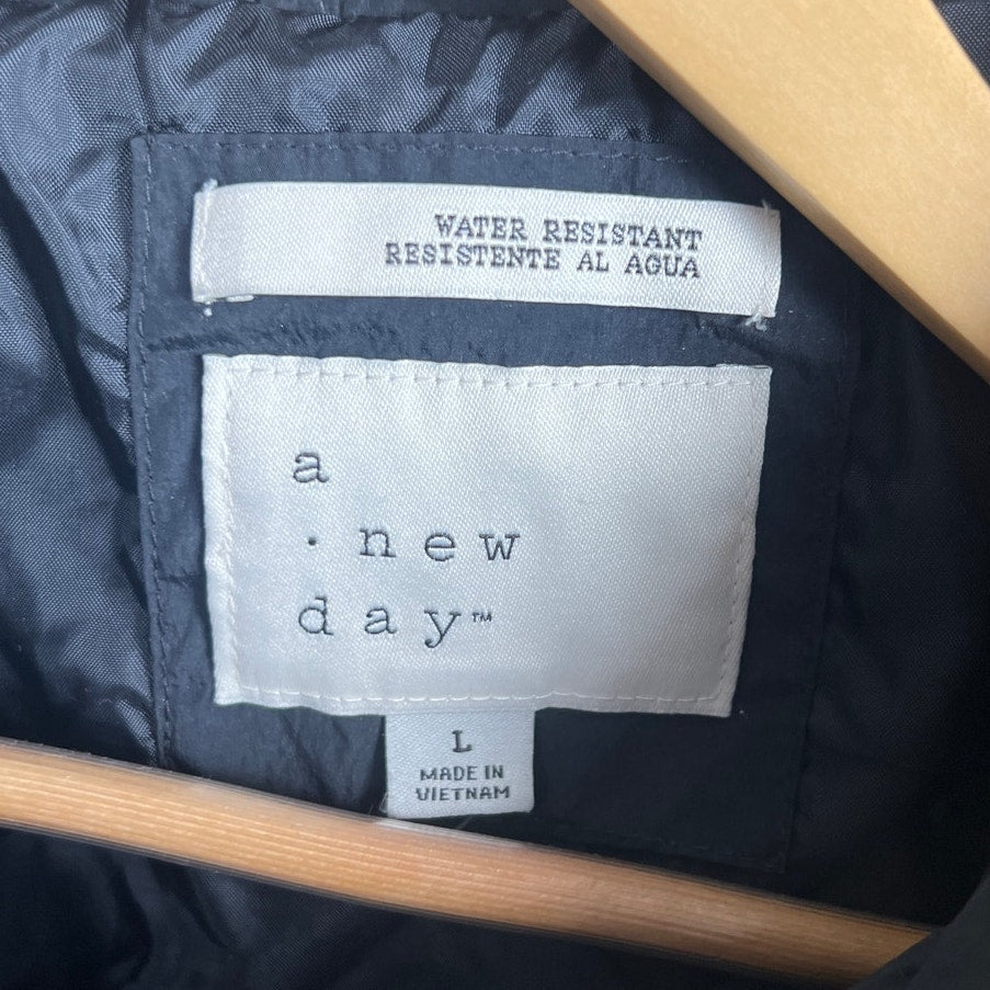 A New Day Black Trench Coat Black Lightweight Puffer Button Jacket Large