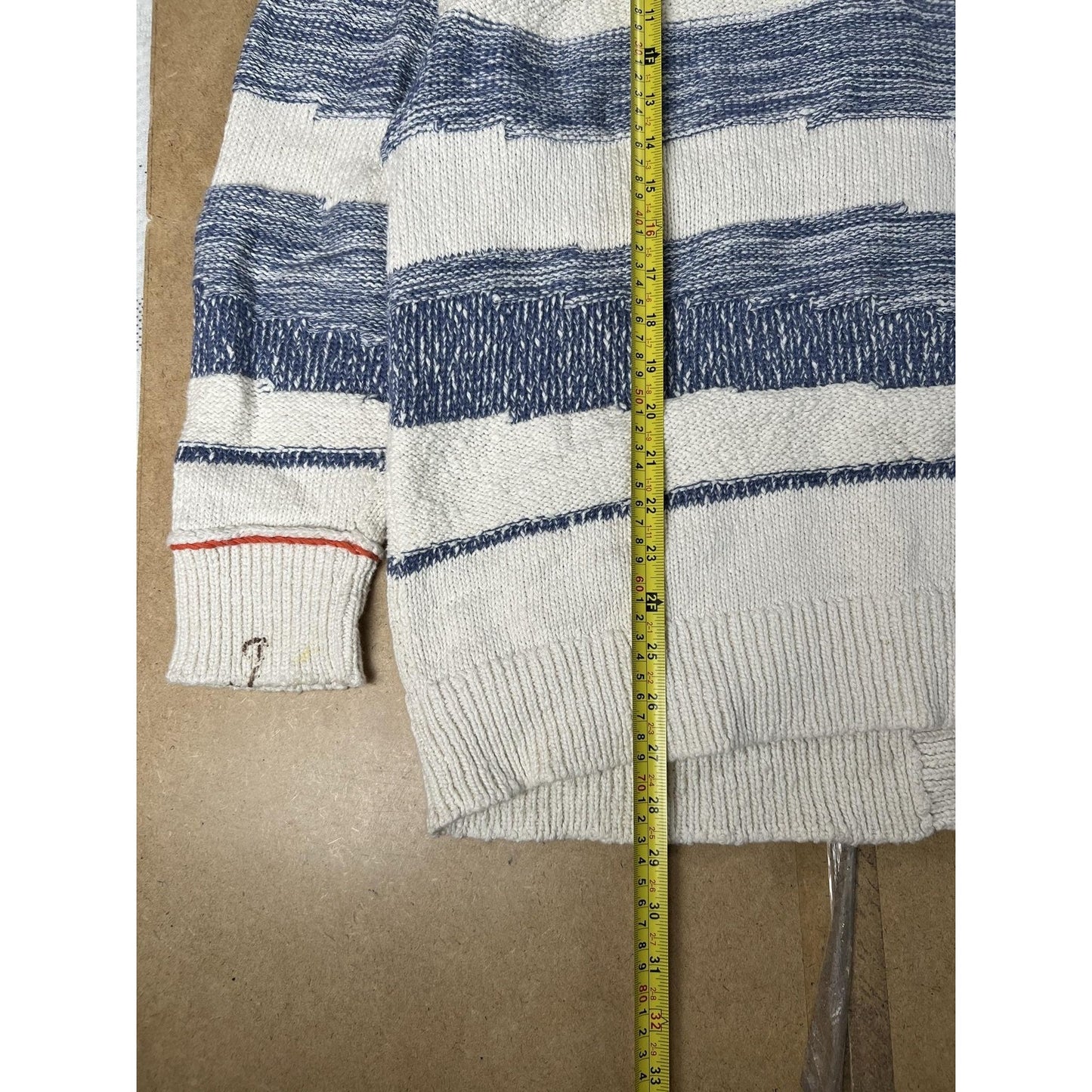 Sundance Cardigan Womens XL White Striped Chunky-Knit Pockets Button Embroidered