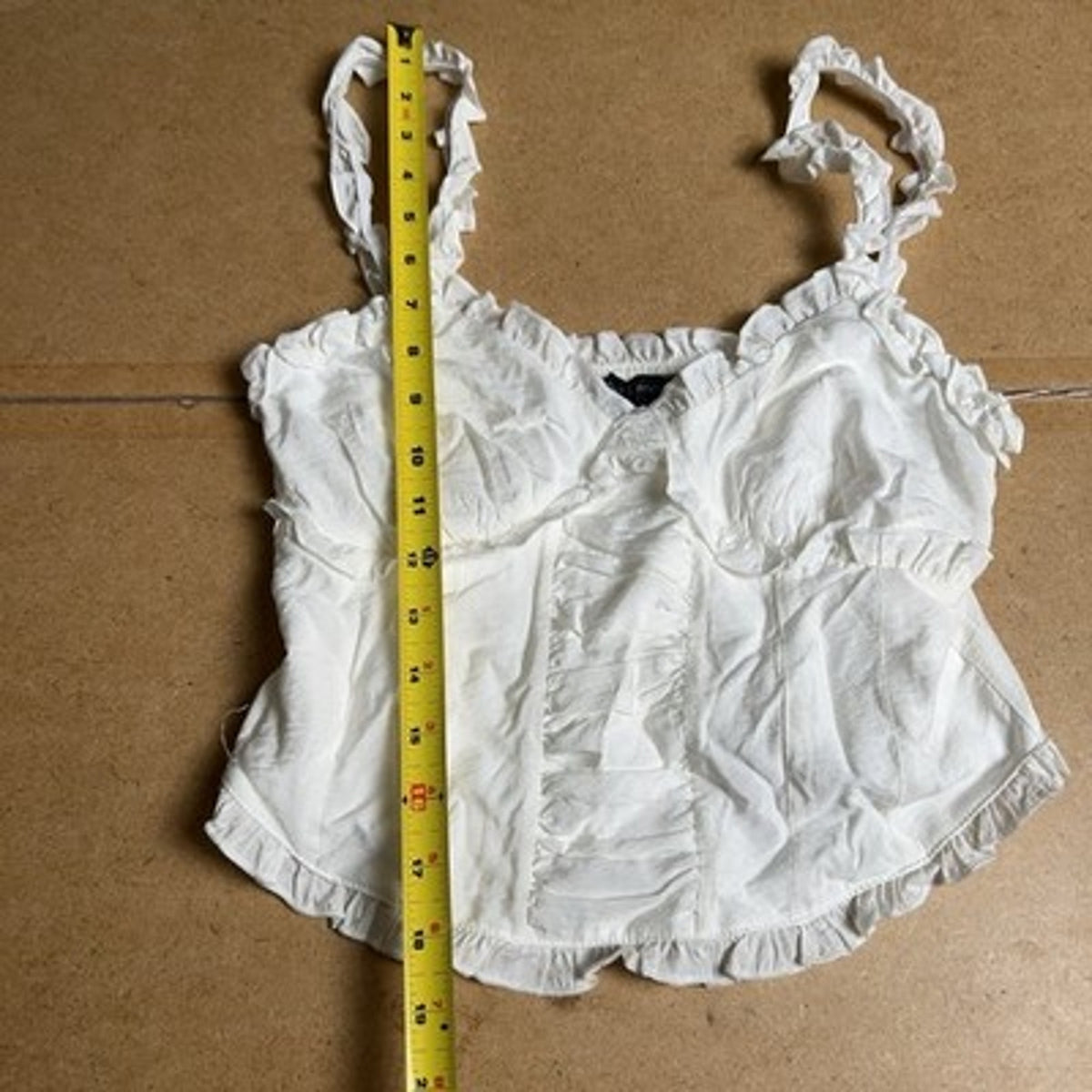 Moa Moa Tank Womens S White Camisole Sweetheart Ruffle Strappy Lined Lightweight