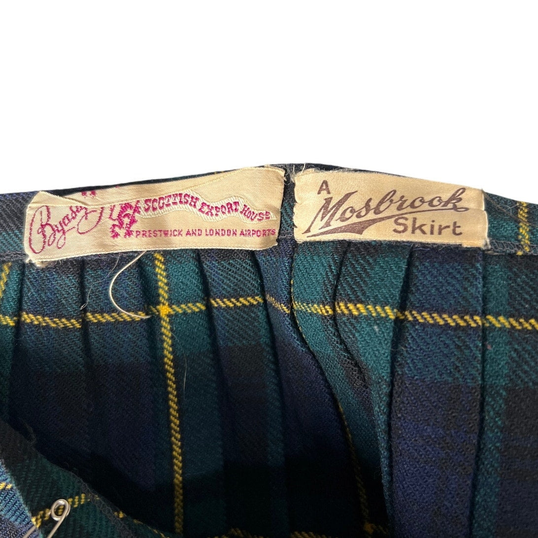 Vintage Scottish Export Mosbrook Green Plaid Ladies Tartan Kilt *Broken Clip*