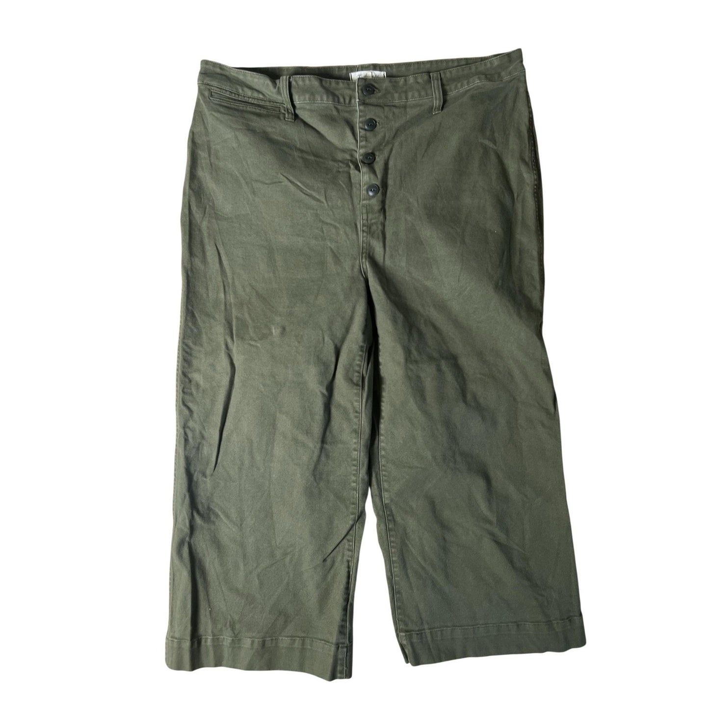 Madewell Pants Womens 33 Green Cropped Wide-Leg Twill Pockets Stretch Button-Fly