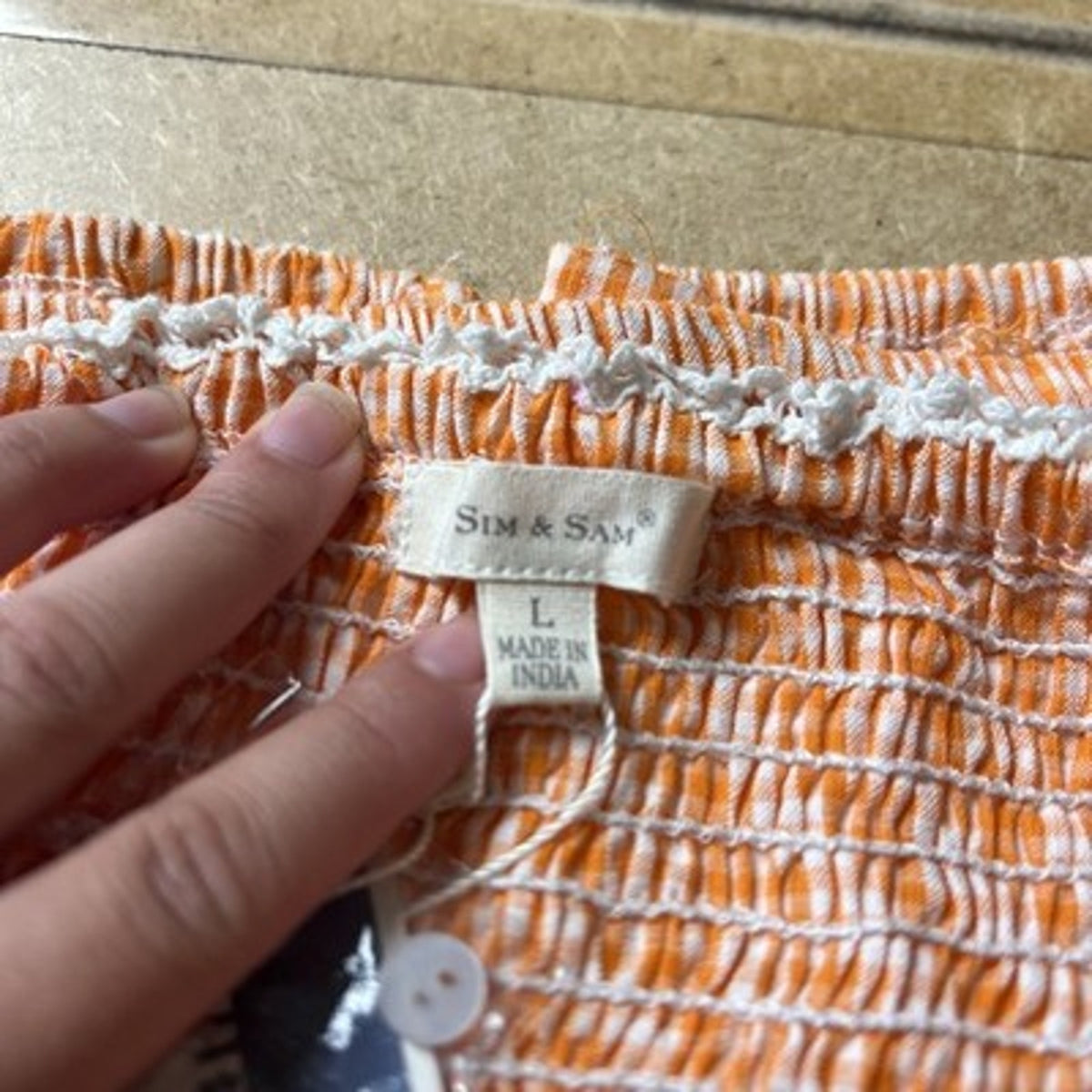 Sim & Sam Tank Womens L Orange Gingham Cropped Square Neck Button Stretch Straps