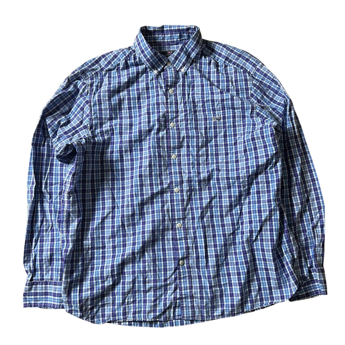 Vineyard Vines Shirt Mens XL Blue Plaid Long Sleeve Button Up Casual Cotton
