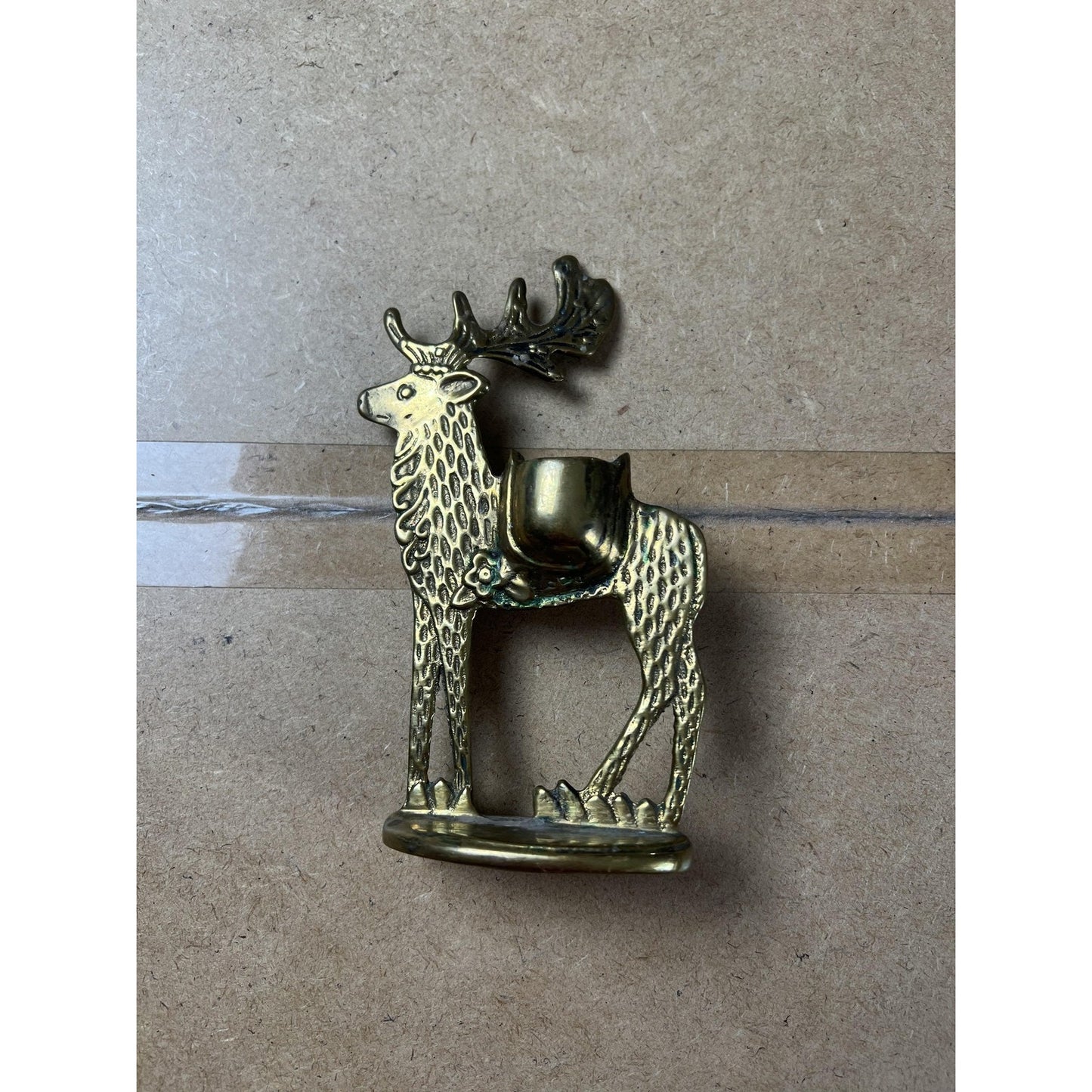 Brass Deer Reindeer Taper Candlestick Holder Small Gold Polished Metal Decor