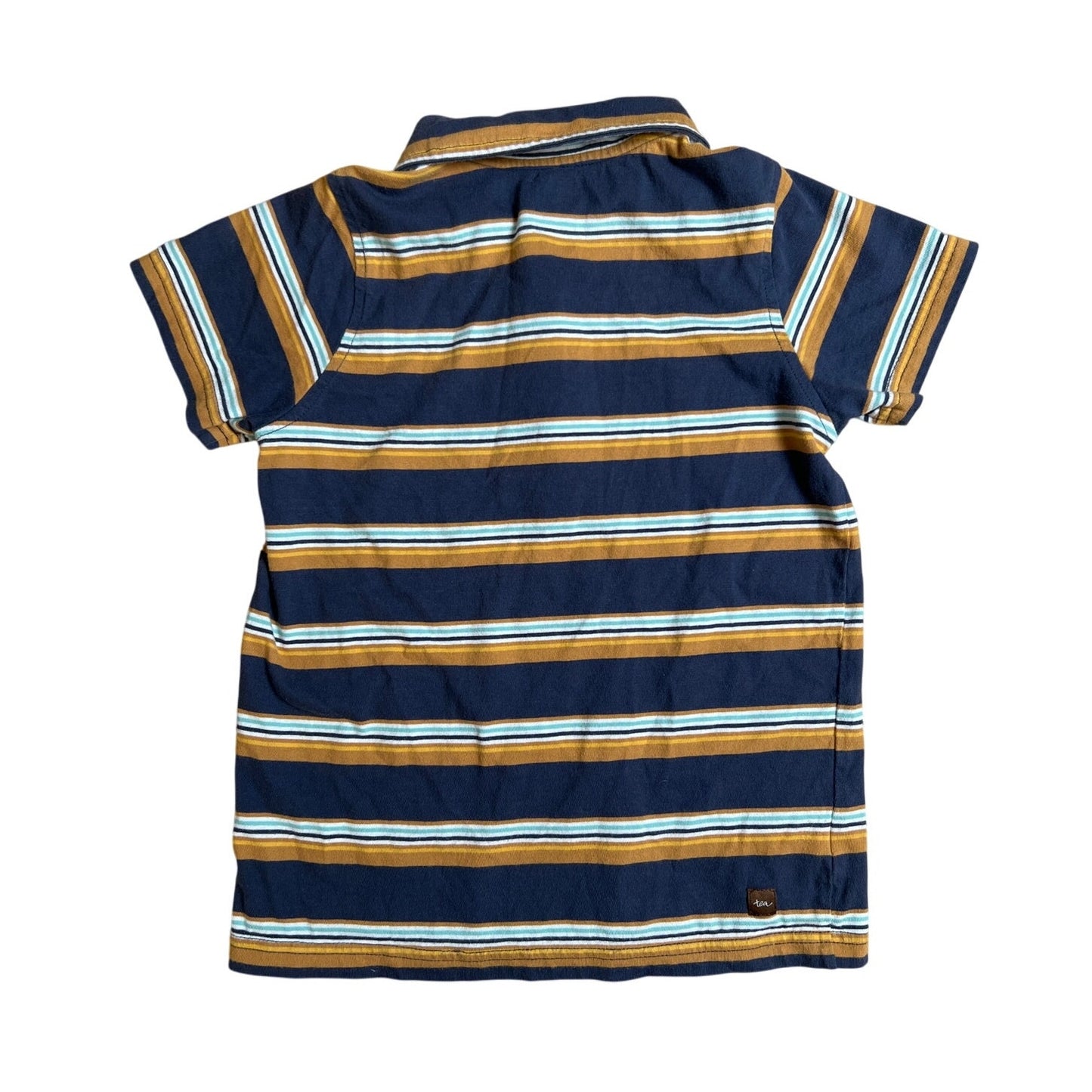 Tea Collection Boy’s Blue/Orange Short Sleeve Stripes Polo Shirt Size 6