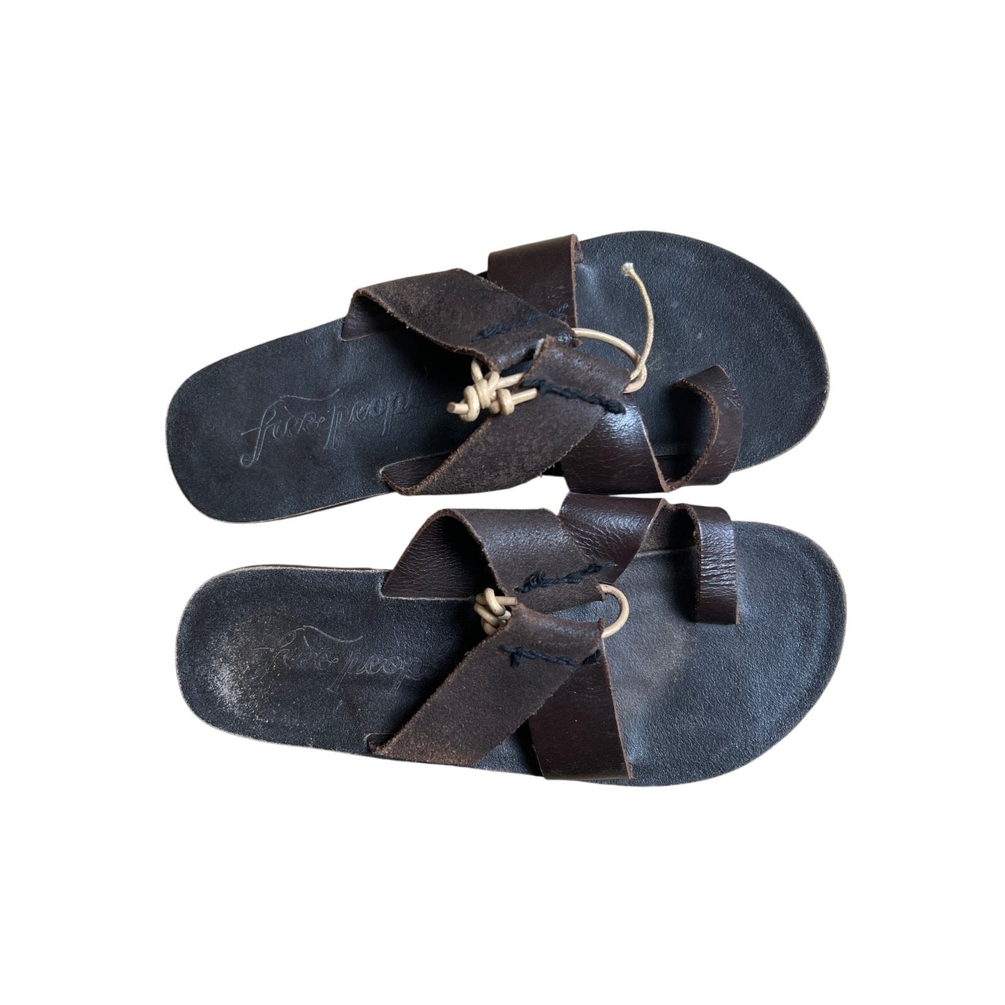 Free People Sandals Slides Women Size 37 US 6 Brown Leather