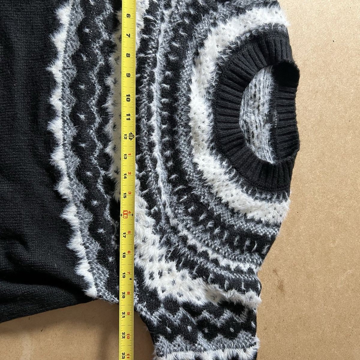 Talbots Sweater Womens 1X Black Fair Isle Open-Knit Glitter Crew Neck Pullover