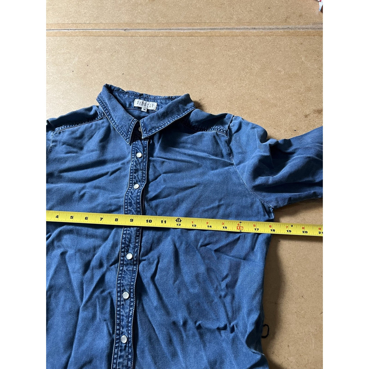 Claudie Pierlot Womens M Blue Denim Collared Snap Casual Pockets Long Sleeve