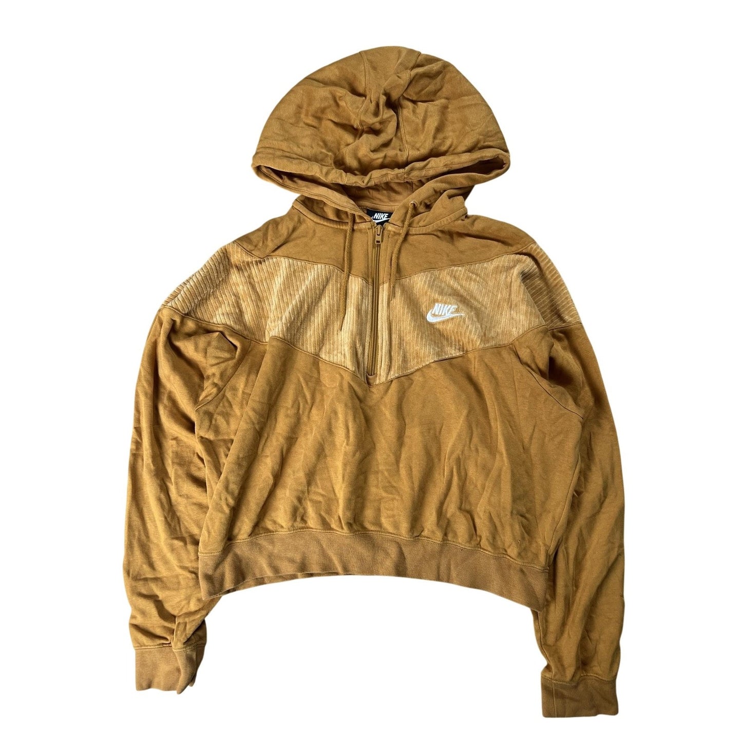 NIKE Sweater Womens M Brown Full Zip Hooded Terry Pockets Relaxed Fit Logo