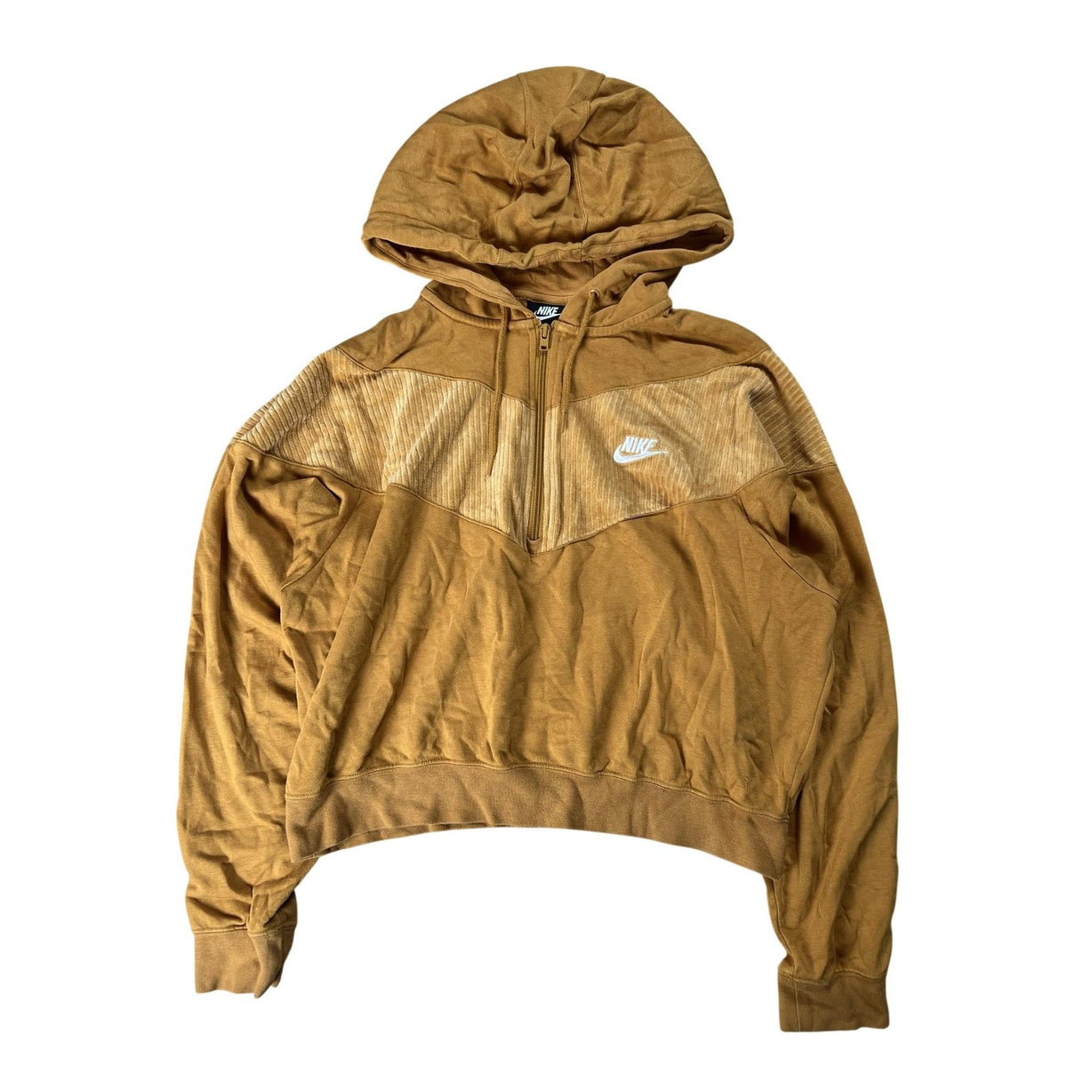 NIKE Sweater Womens M Brown Full Zip Hooded Terry Pockets Relaxed Fit Logo