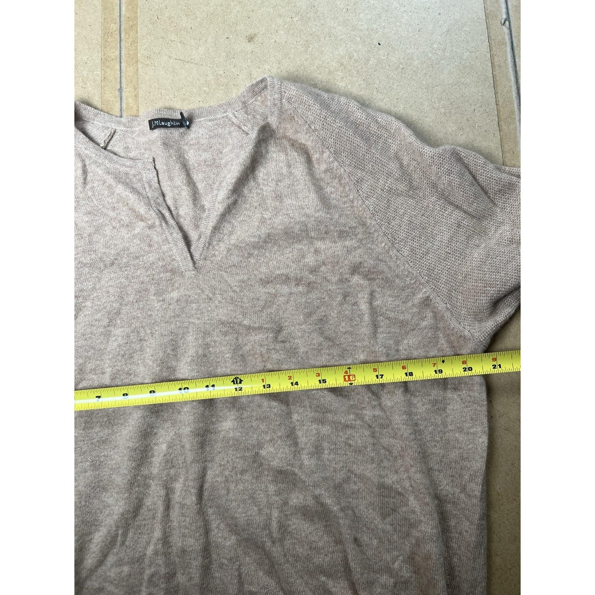 J. McLaughlin Sweater Mens L Beige Cashmere Pullover Round Neck Lightweight
