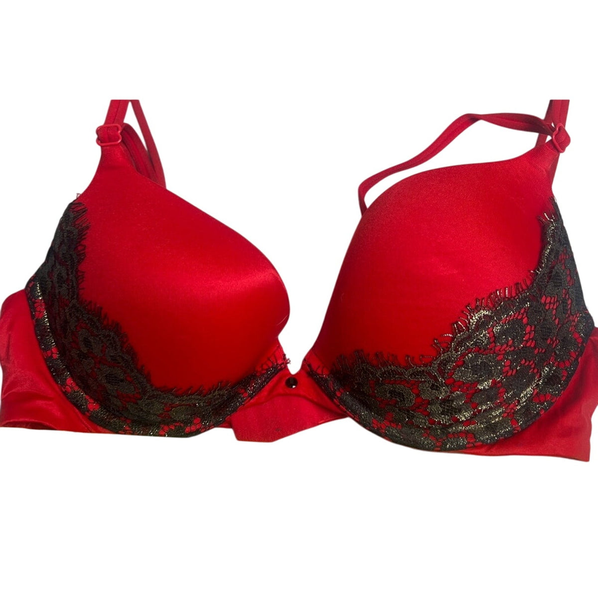 Victoria's Secret Push-Up Bra Low-Rise Cheekini Red Black Lace 34B