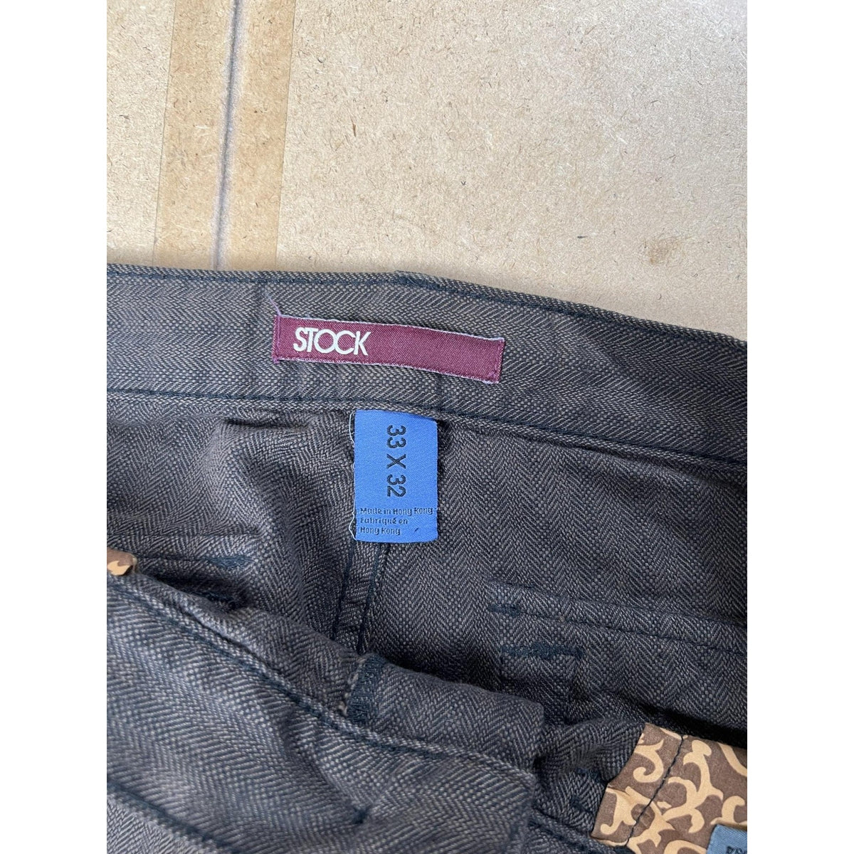 STOCK Pants Mens 33x32 Gray Chino Slim Denim Herringbone Cotton Flat Front
