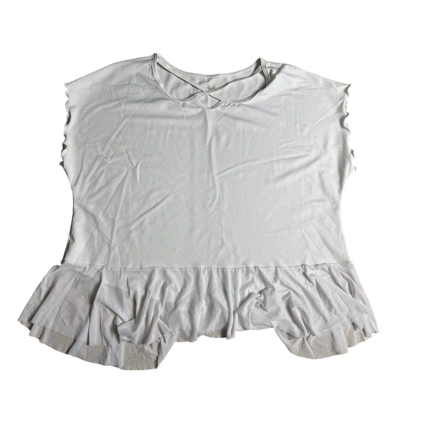 LAURA HLAVAC Shirt Womens M White Ruffle Hem Mesh Layer Relaxed Fit Top