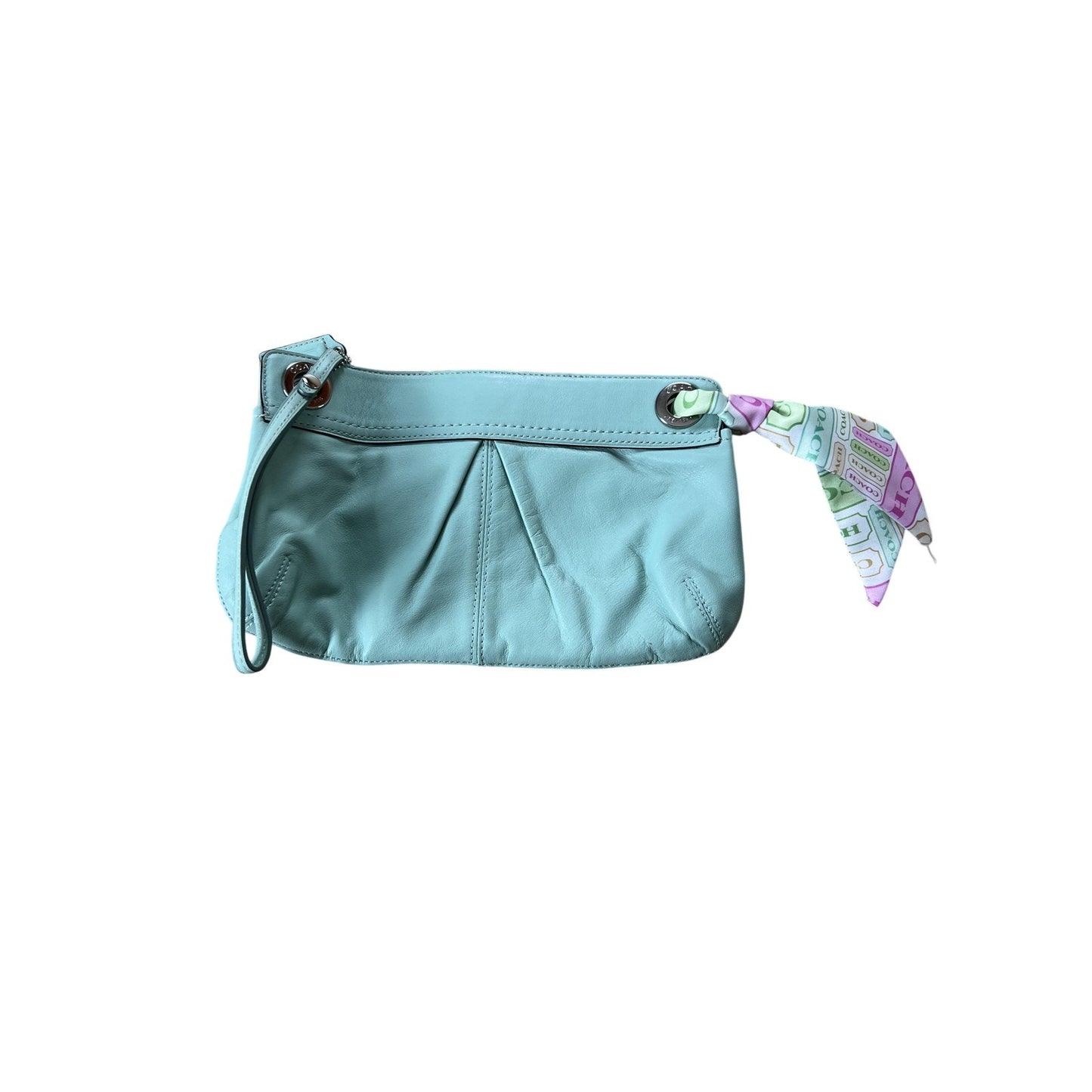 Coach Clutch Bag Womens Small Green Leather Magnetic Grommet Inner Pockets