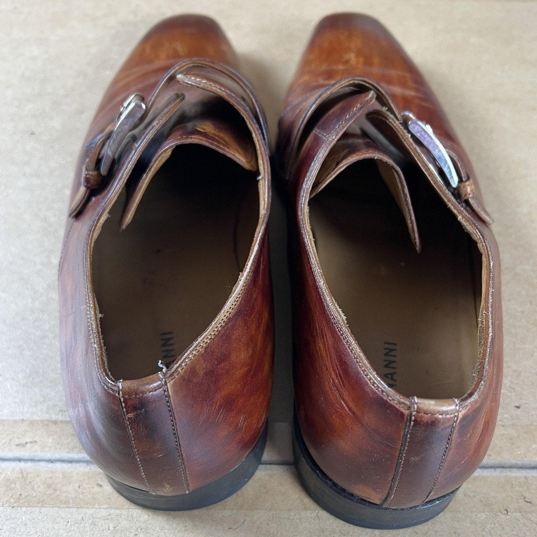 Magnanni Shoes Mens Size 11.5 Brown Monk Strap Leather Buckle Dress Square Toe