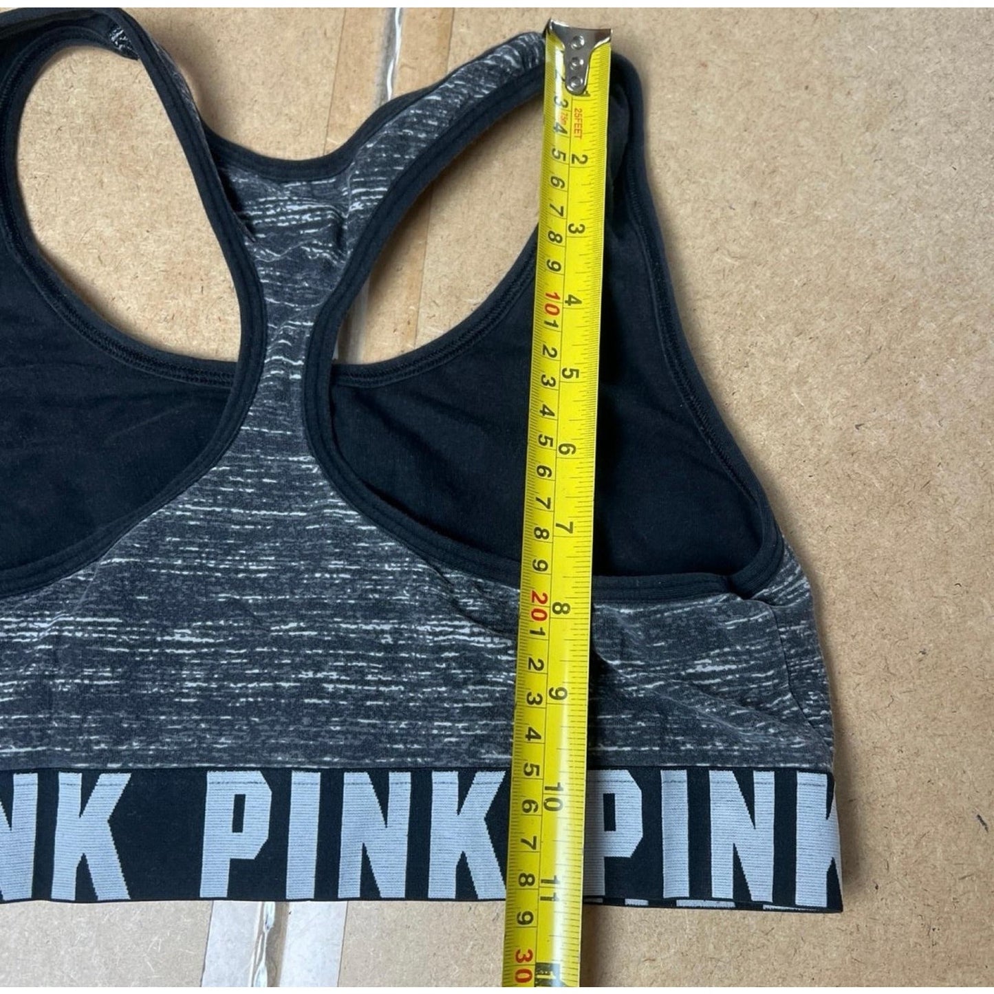 PINK Bra Womens L Gray Sports Bra Racerback Wireless Lined Colorblock Logo