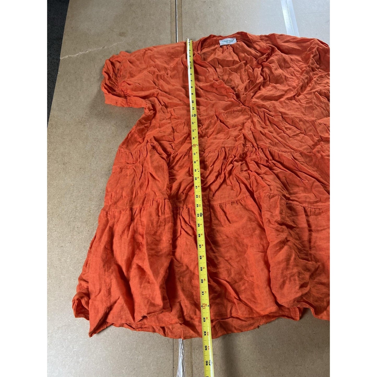 Wodemaya Dress Womens L Orange Blouson Short V-Neck Linen Ruffle Italy