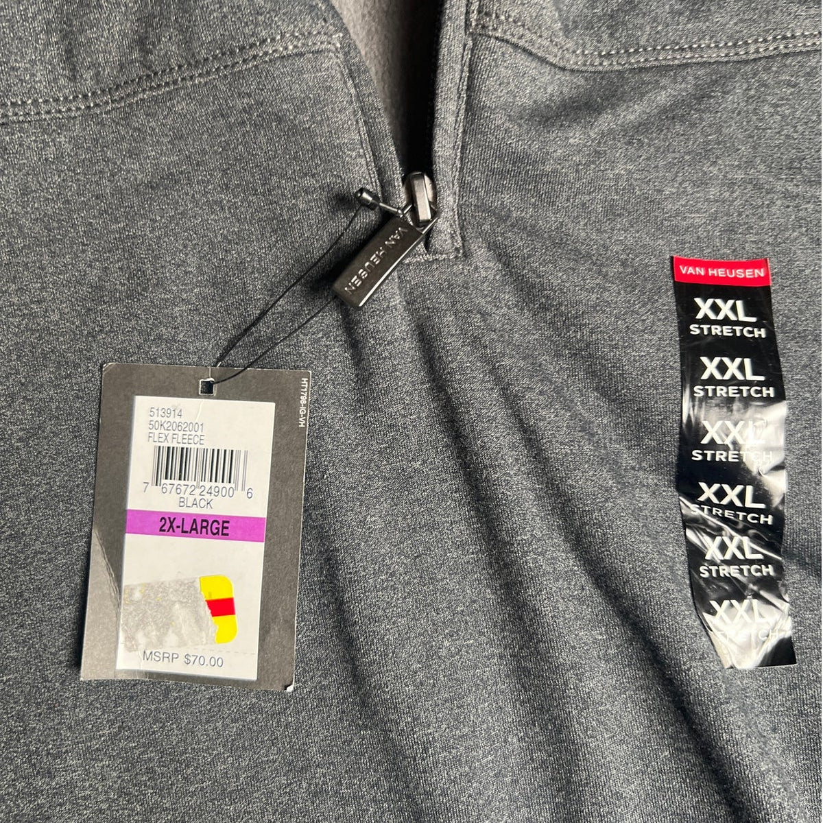 NWT Van Heusen Flex Gray 1/4 Zip-Up Pullover Men 2XL