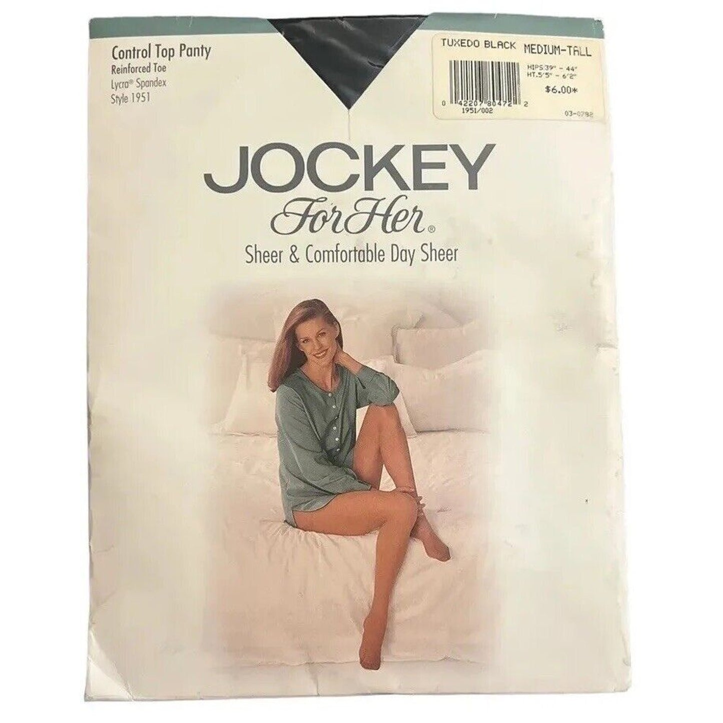 Jockey Day Sheer Control Top Pantyhose in Tuxedo Black Size Medium-Tall Vintage