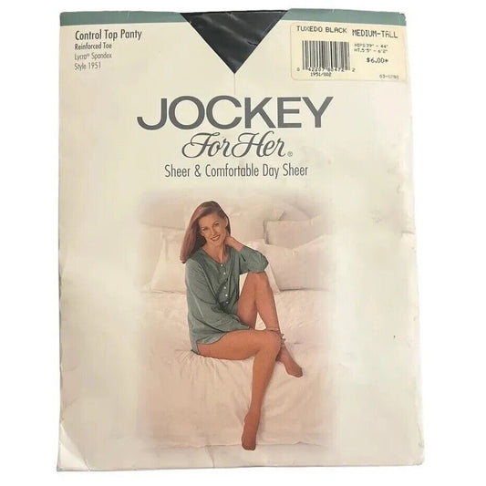 Jockey Day Sheer Control Top Pantyhose in Tuxedo Black Size Medium-Tall Vintage