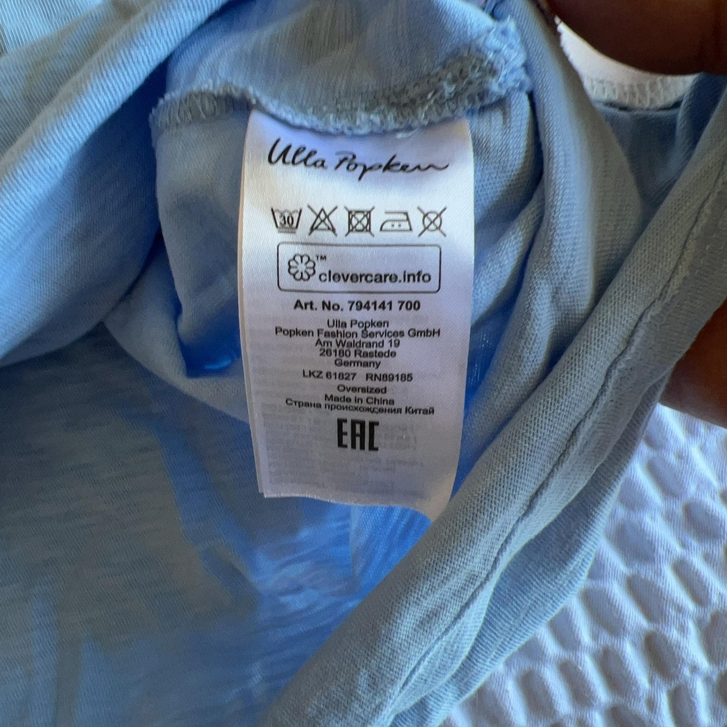 Ulla Popken T-Shirt Womens One Size Blue Kimono Round Neck Cotton Relaxed