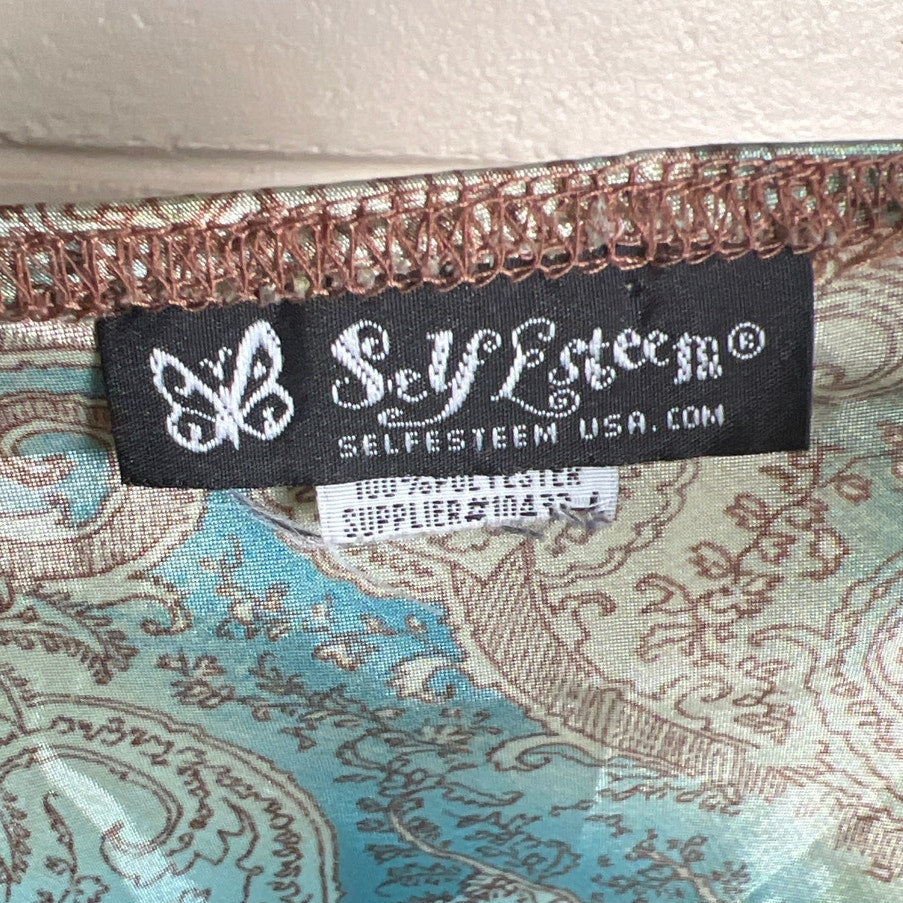 Self Esteem Women Paisley Satin Blue Top *Dimensions In Pictures*