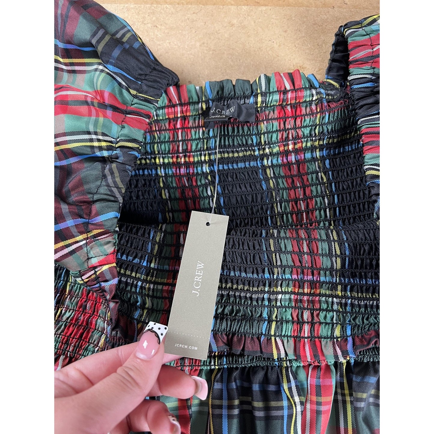 J.CREW Blouse Womens M Multicolor Cropped Off The Shoulder Balloon Sleeve Plaid