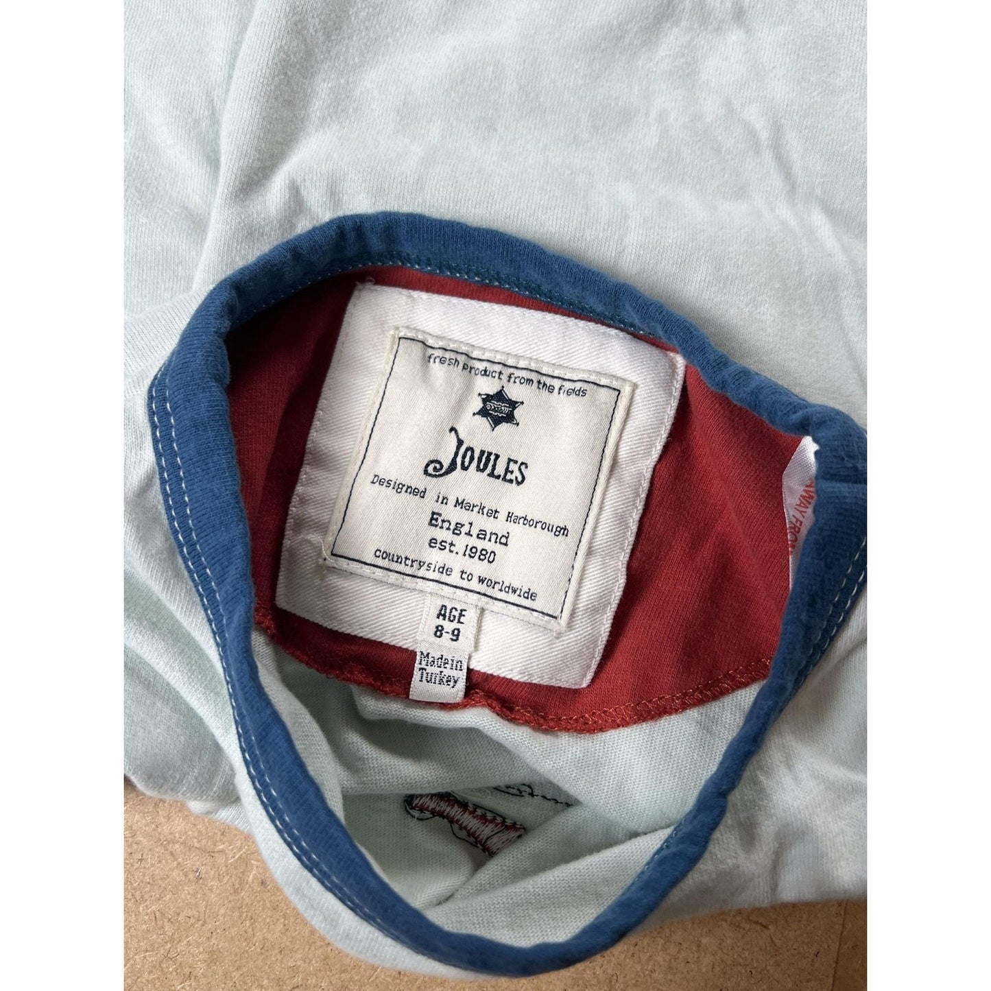 Joules Shirt Boys 8-9 Blue Ringer Viking Ship Graphic Short Sleeve Cotton Jersey