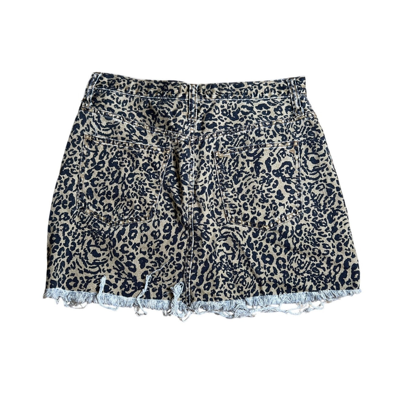 Madewell Rigid Denim A-Line Mini Skirt in Leopard Print Size 32